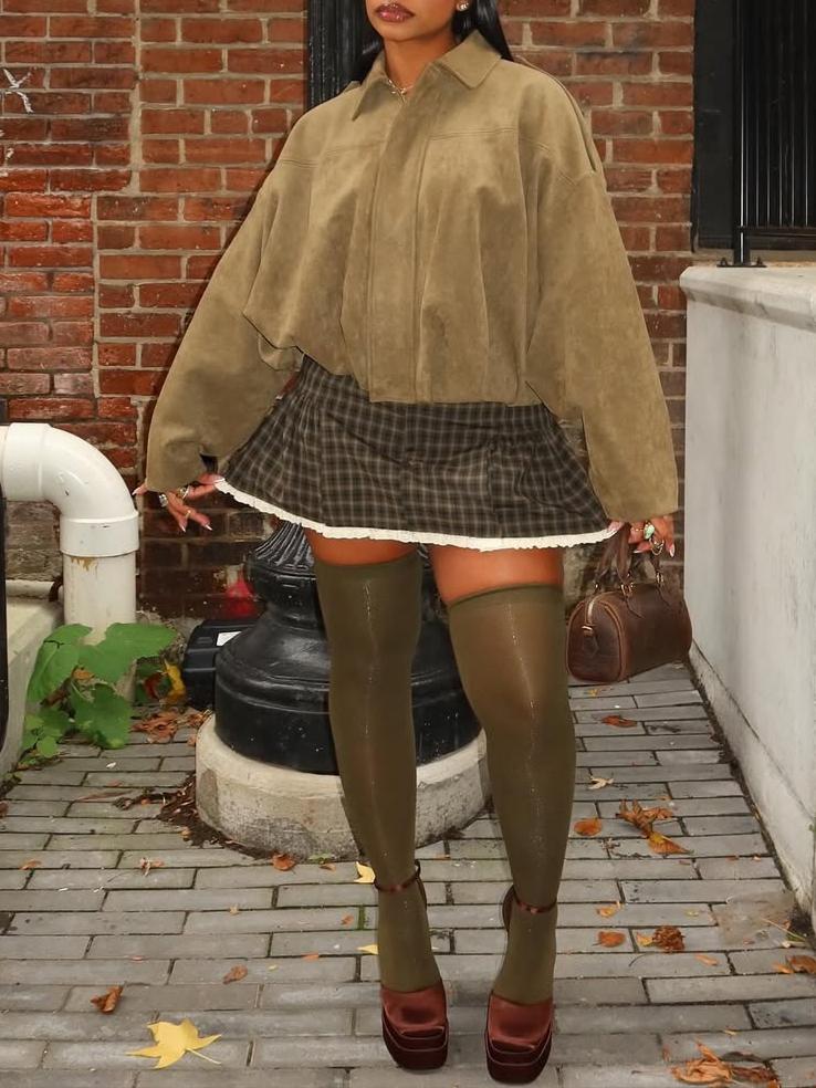 Faux Suede Lapel Pilot Bomber Jacket