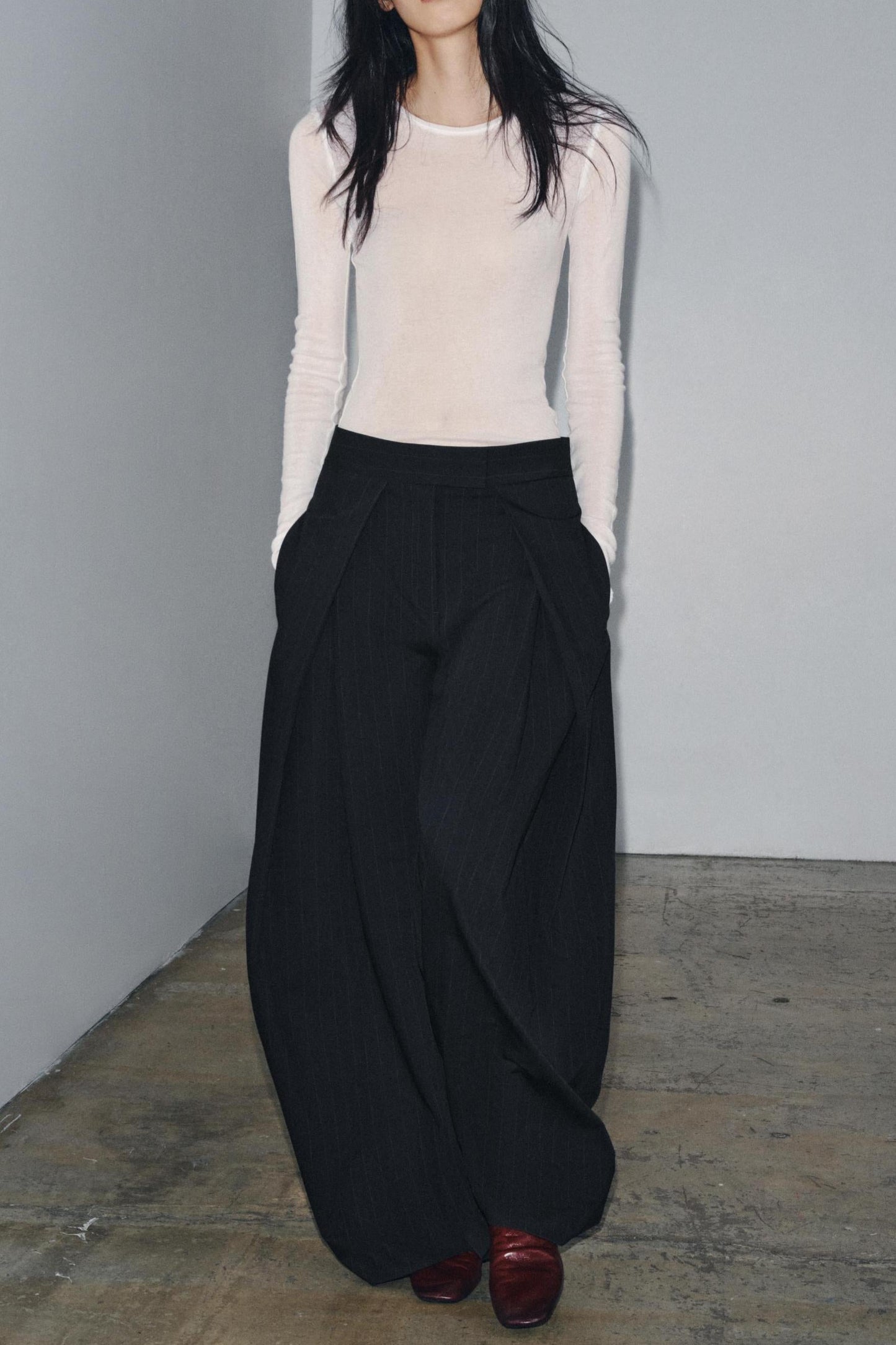 Pinstripe Pleated Pants