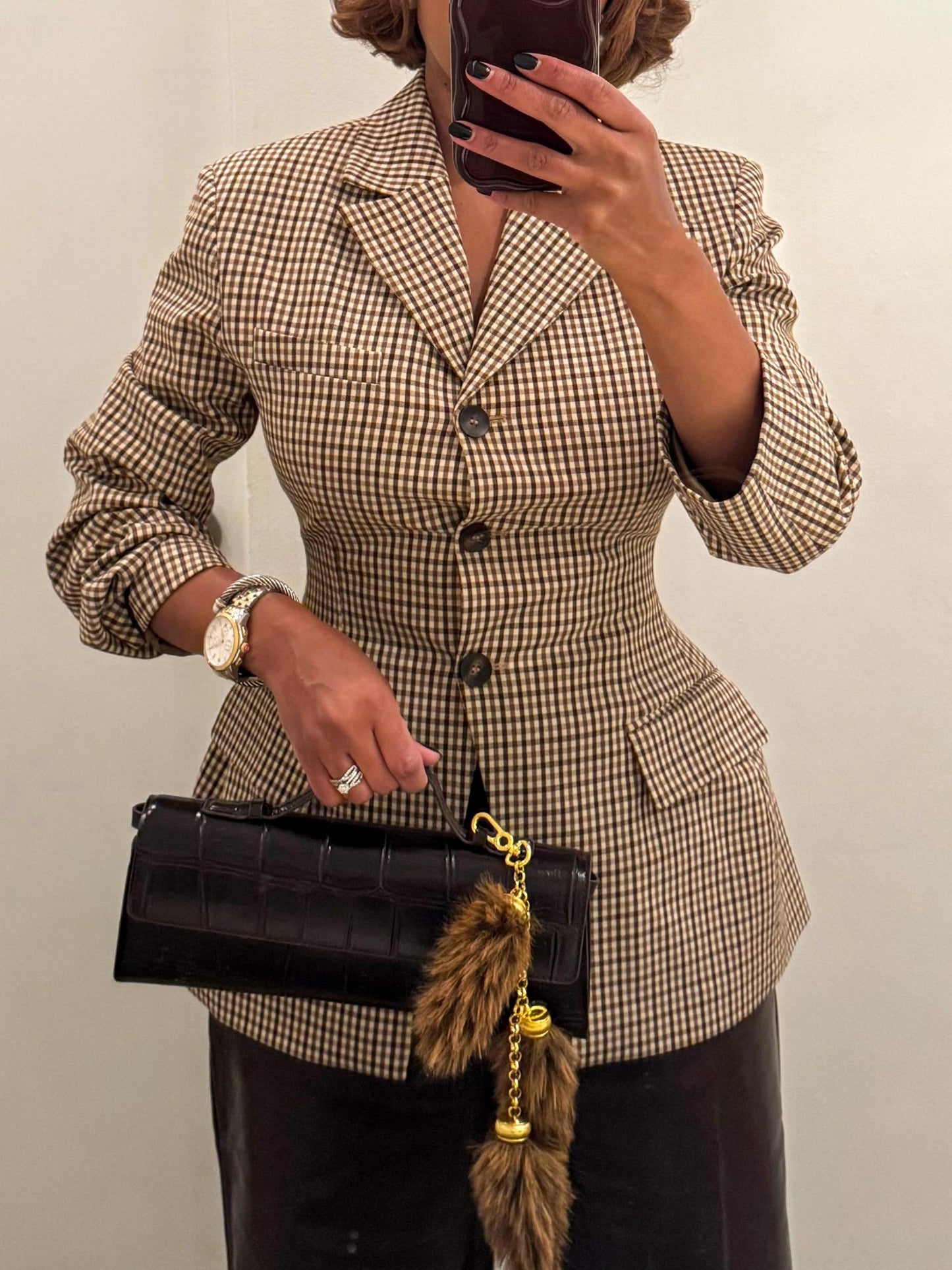 Cinch Moulded Hip Blazer In Micro Plaid