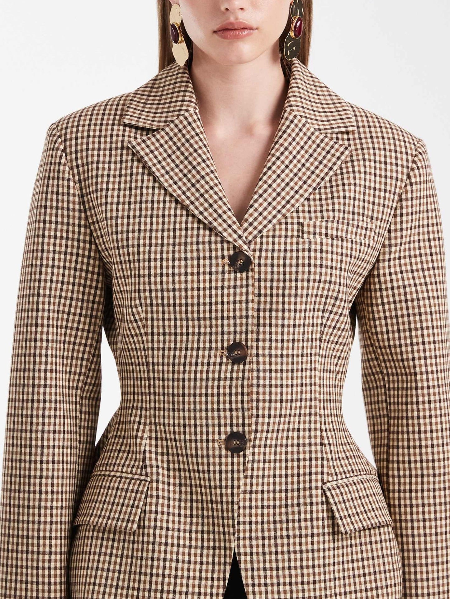 Cinch Moulded Hip Blazer In Micro Plaid