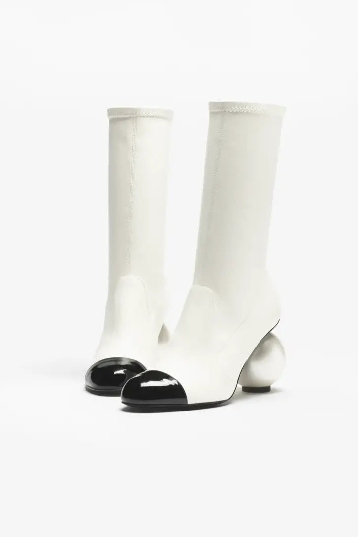 Irregular Pearl Ball High Heels & Color-Block Ankle Boots