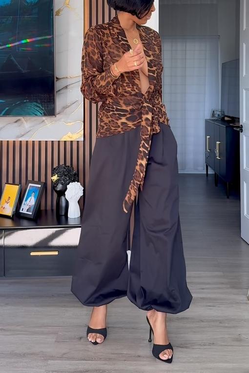 Plunge Tie Front Chiffon Top