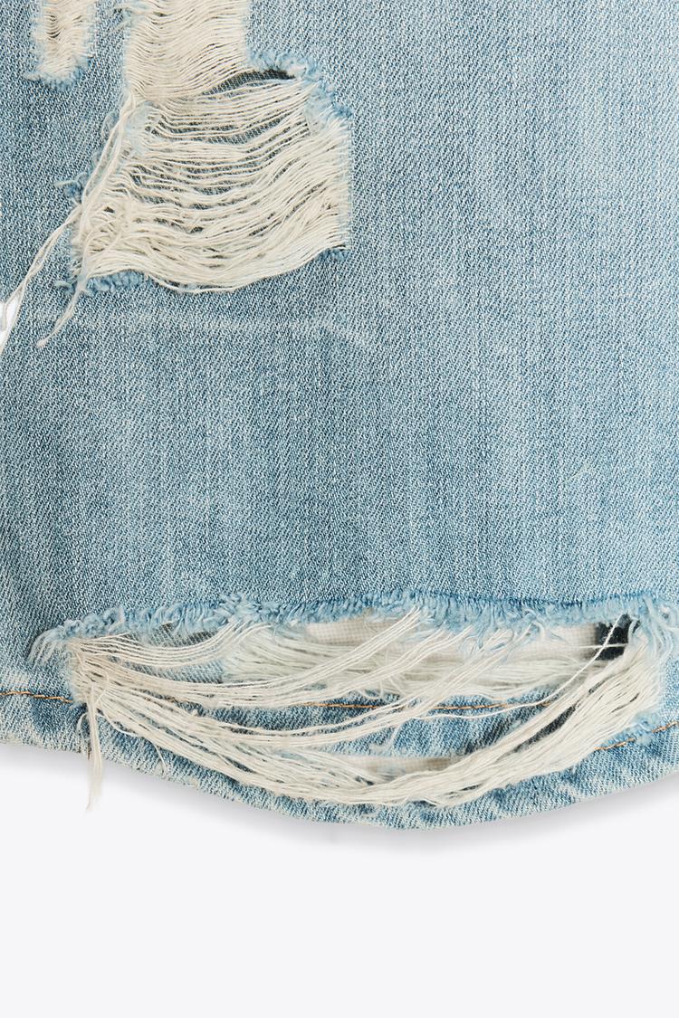 Ripped Low Rise Denim Jorts