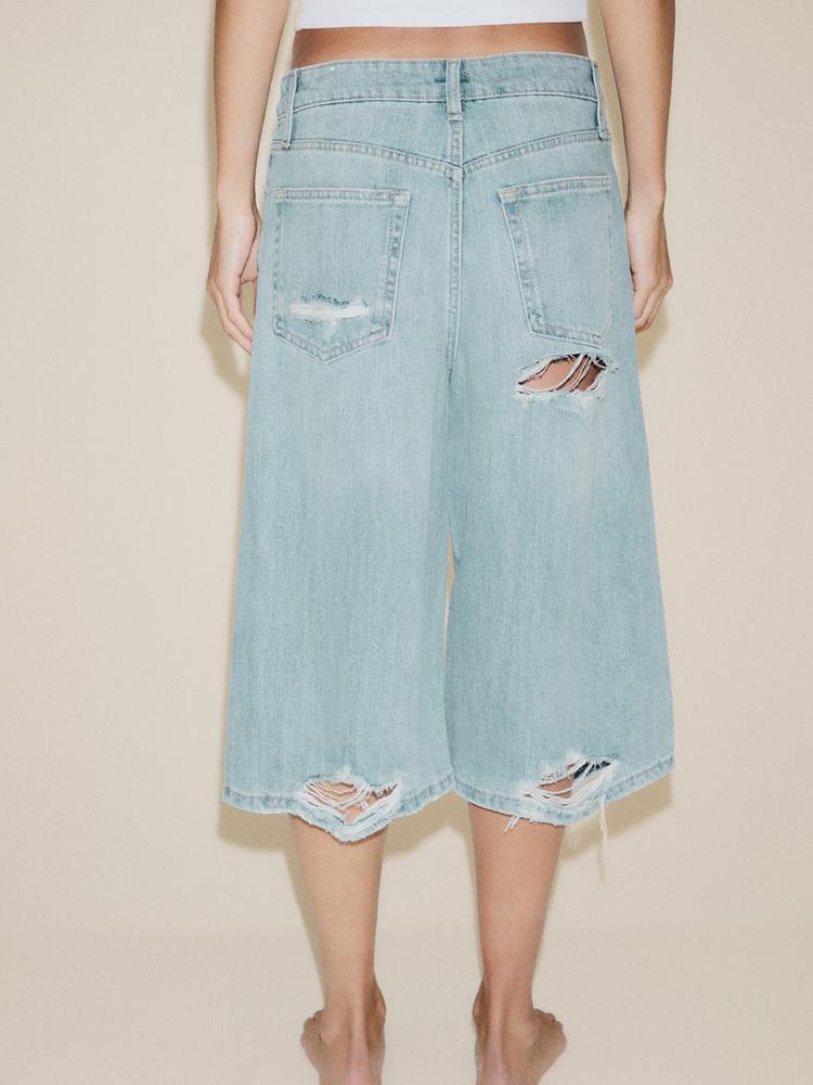 Ripped Low Rise Denim Jorts