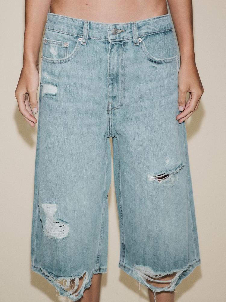 Ripped Low Rise Denim Jorts