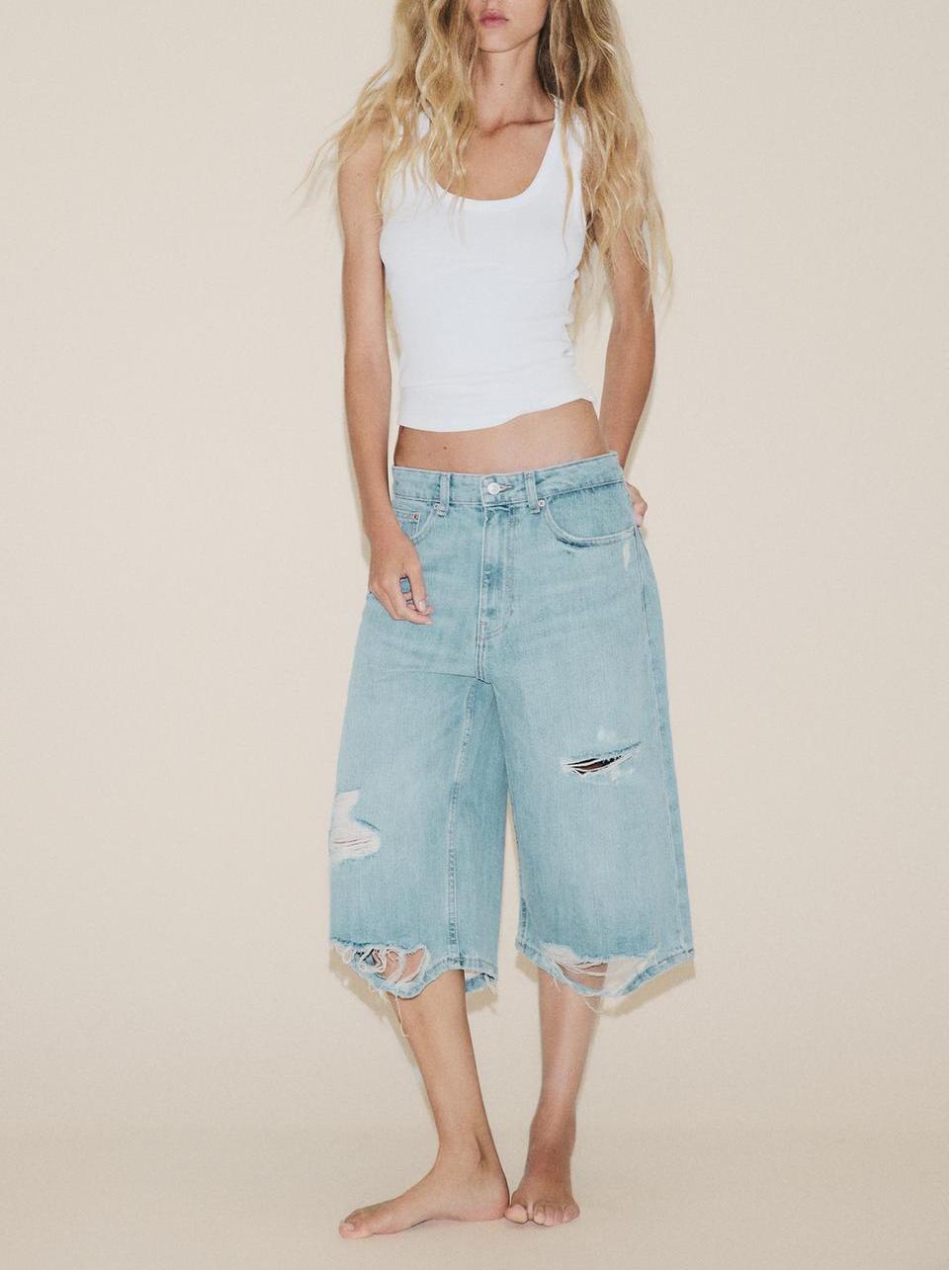 Ripped Low Rise Denim Jorts