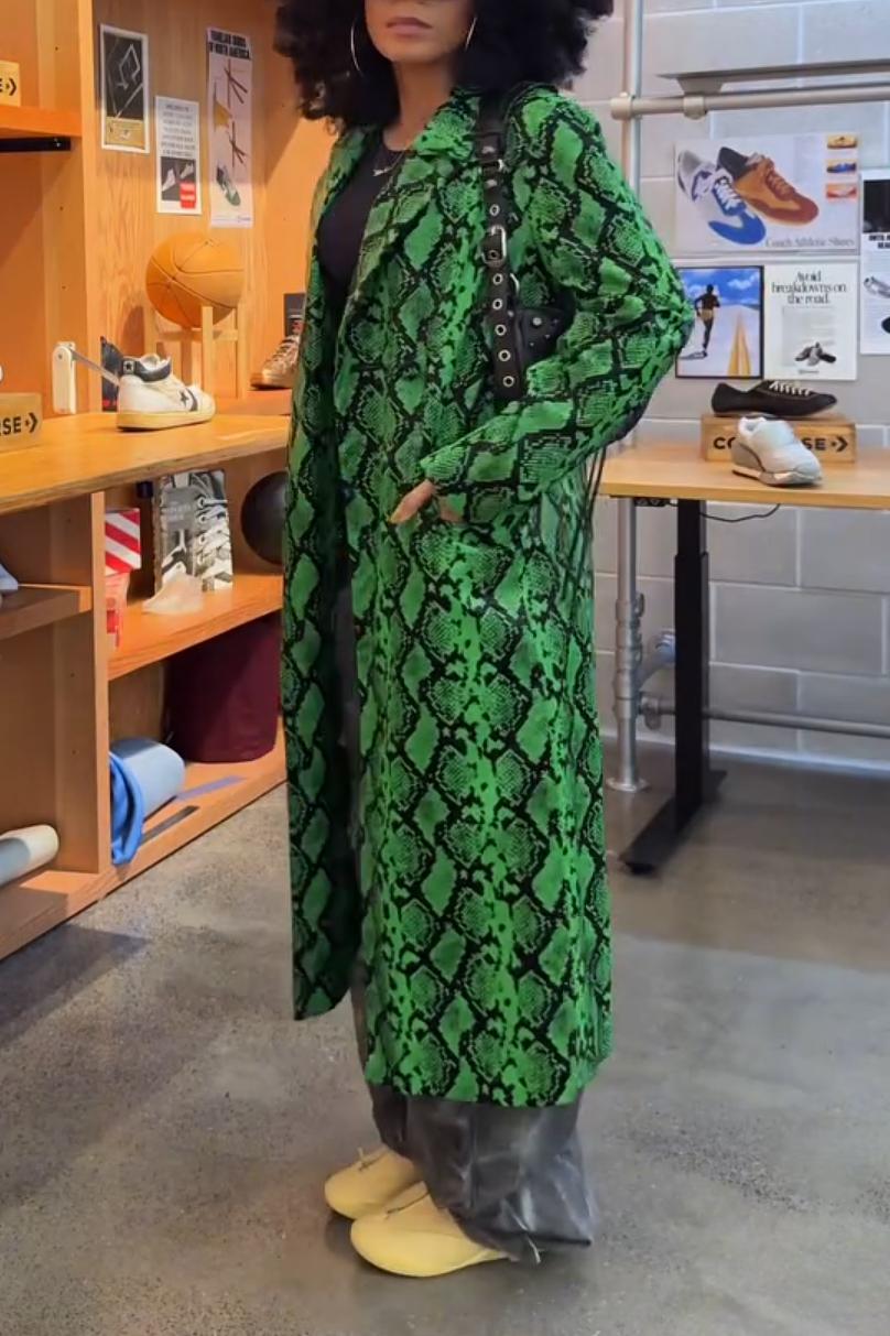 Snakeskin Print Faux Leather Coat