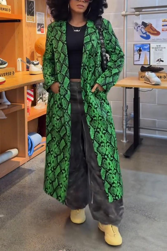 Snakeskin Print Faux Leather Coat