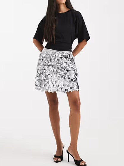 Mixed Pieces Disc Sequin Mini Skirt
