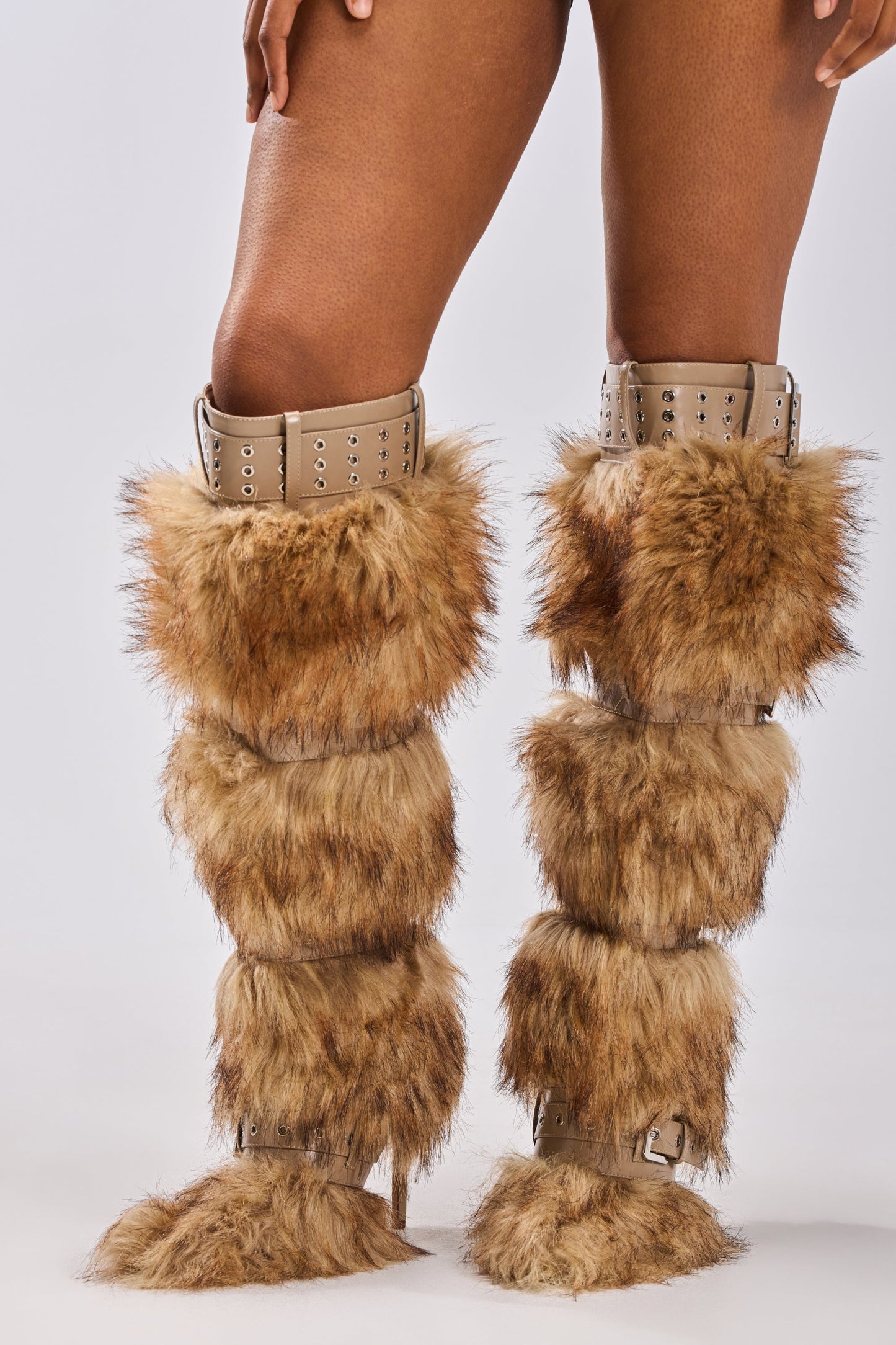 Brown Multi Faux Fur And Buckles Boot
