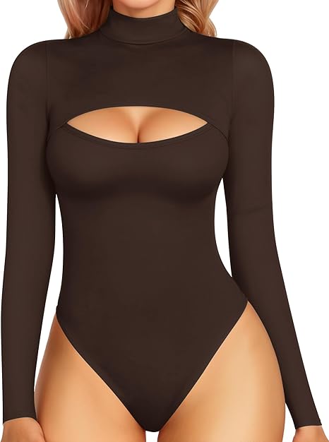 Mock Neck Cutout Front Bodysuit