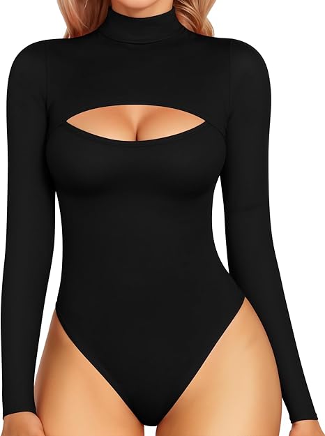 Mock Neck Cutout Front Bodysuit