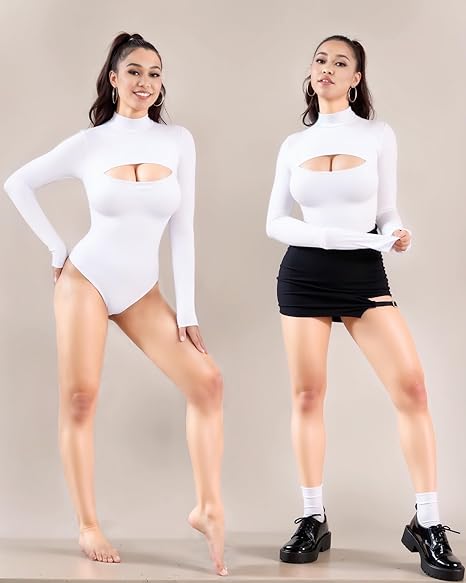 Mock Neck Cutout Front Bodysuit