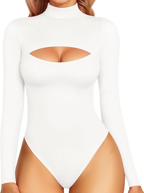 Mock Neck Cutout Front Bodysuit