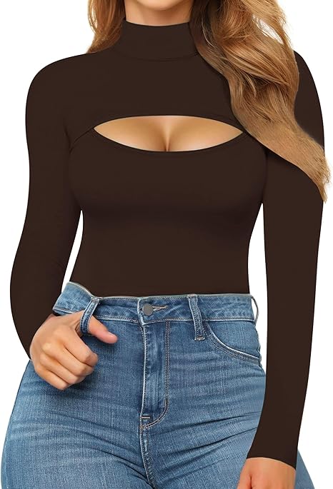 Mock Neck Cutout Front Bodysuit