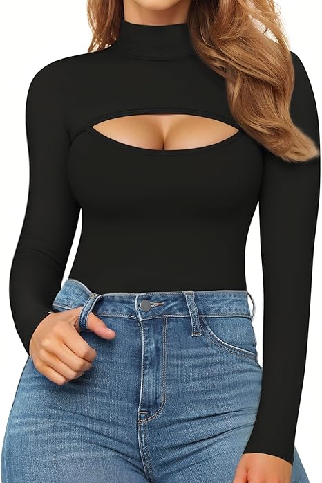 Mock Neck Cutout Front Bodysuit