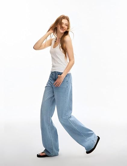Adjustable Wasit Baggy Jeans with Snap-Button Waistband