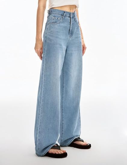 Adjustable Wasit Baggy Jeans with Snap-Button Waistband