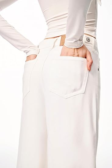 Adjustable Wasit Baggy Jeans with Snap-Button Waistband