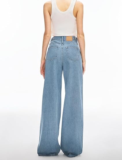 Adjustable Wasit Baggy Jeans with Snap-Button Waistband