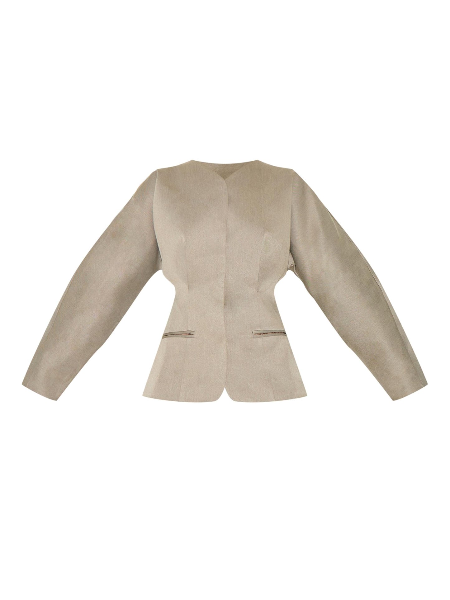 Light Grey Premium Woven Tailored Collarless Blazer