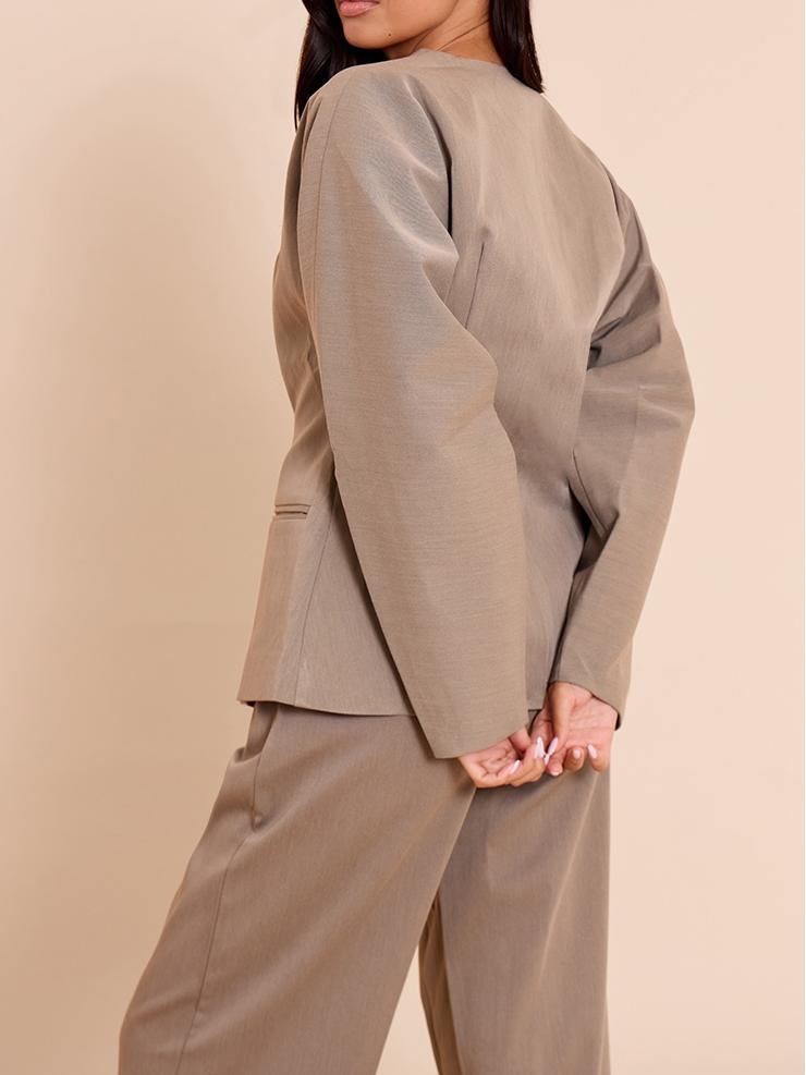 Light Grey Premium Woven Tailored Collarless Blazer