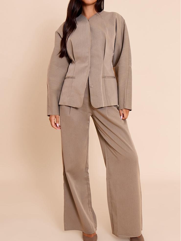 Light Grey Premium Woven Tailored Collarless Blazer