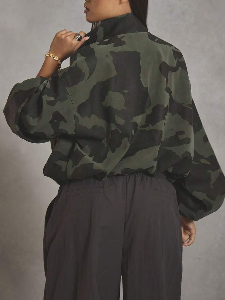 High Neck Oversized Camo Bomber Jacket