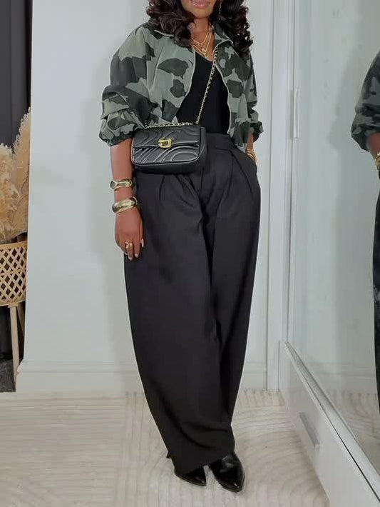 High Neck Oversized Camo Bomber Jacket