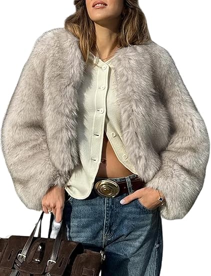Cropped Fluffy Faux Fur Coat
