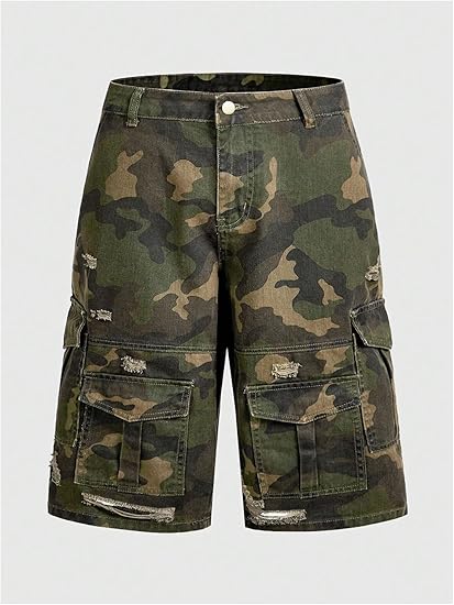 Camo Cargo Denim Shorts Baggy Jorts
