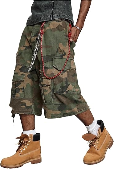 Camo Cargo Denim Shorts Baggy Jorts