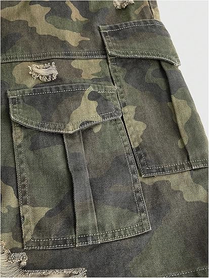 Camo Cargo Denim Shorts Baggy Jorts
