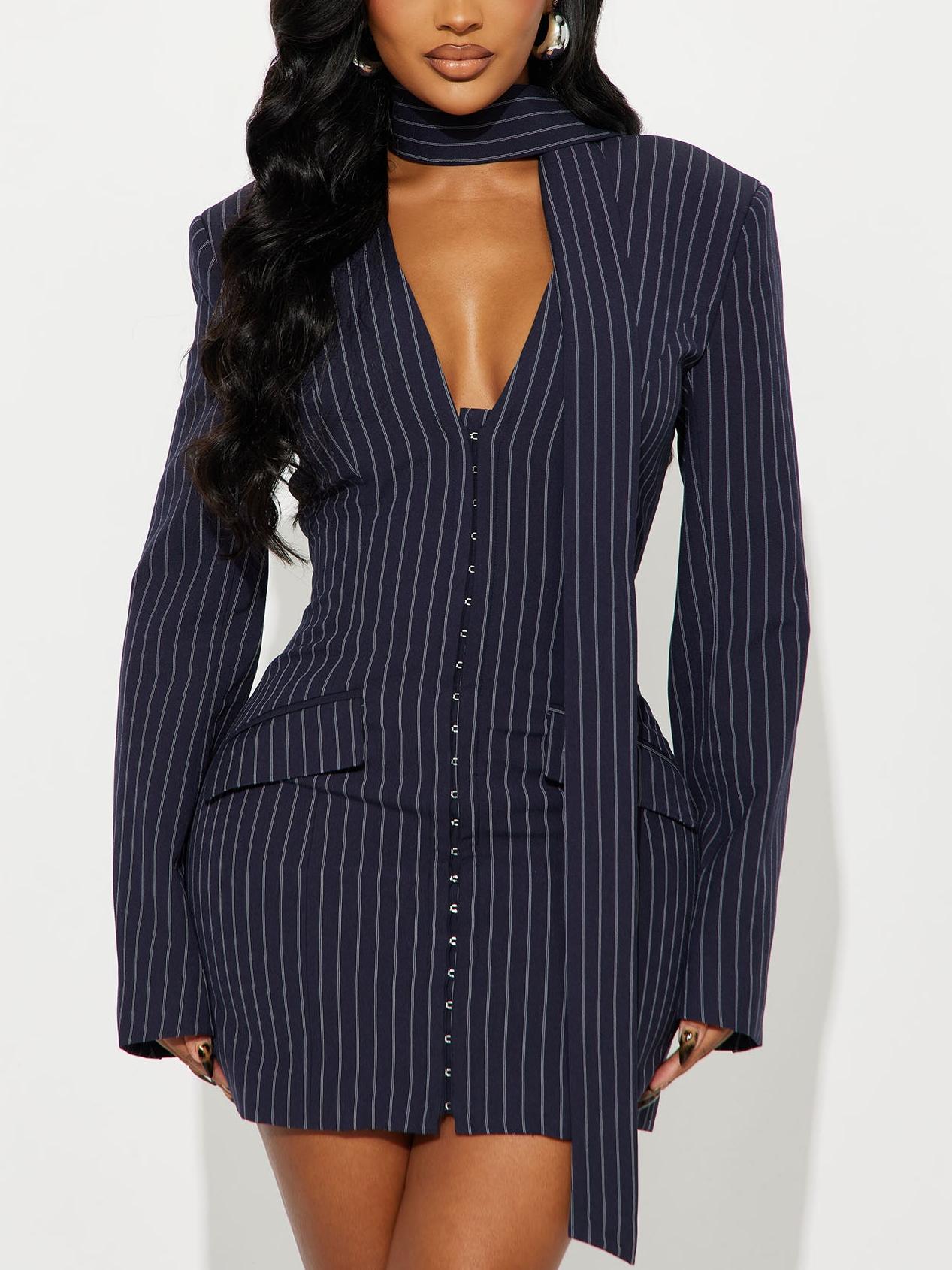 Pinstripe Blazer Mini Dress - Navy/combo