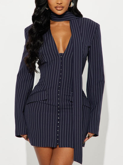 Pinstripe Blazer Mini Dress - Navy/combo