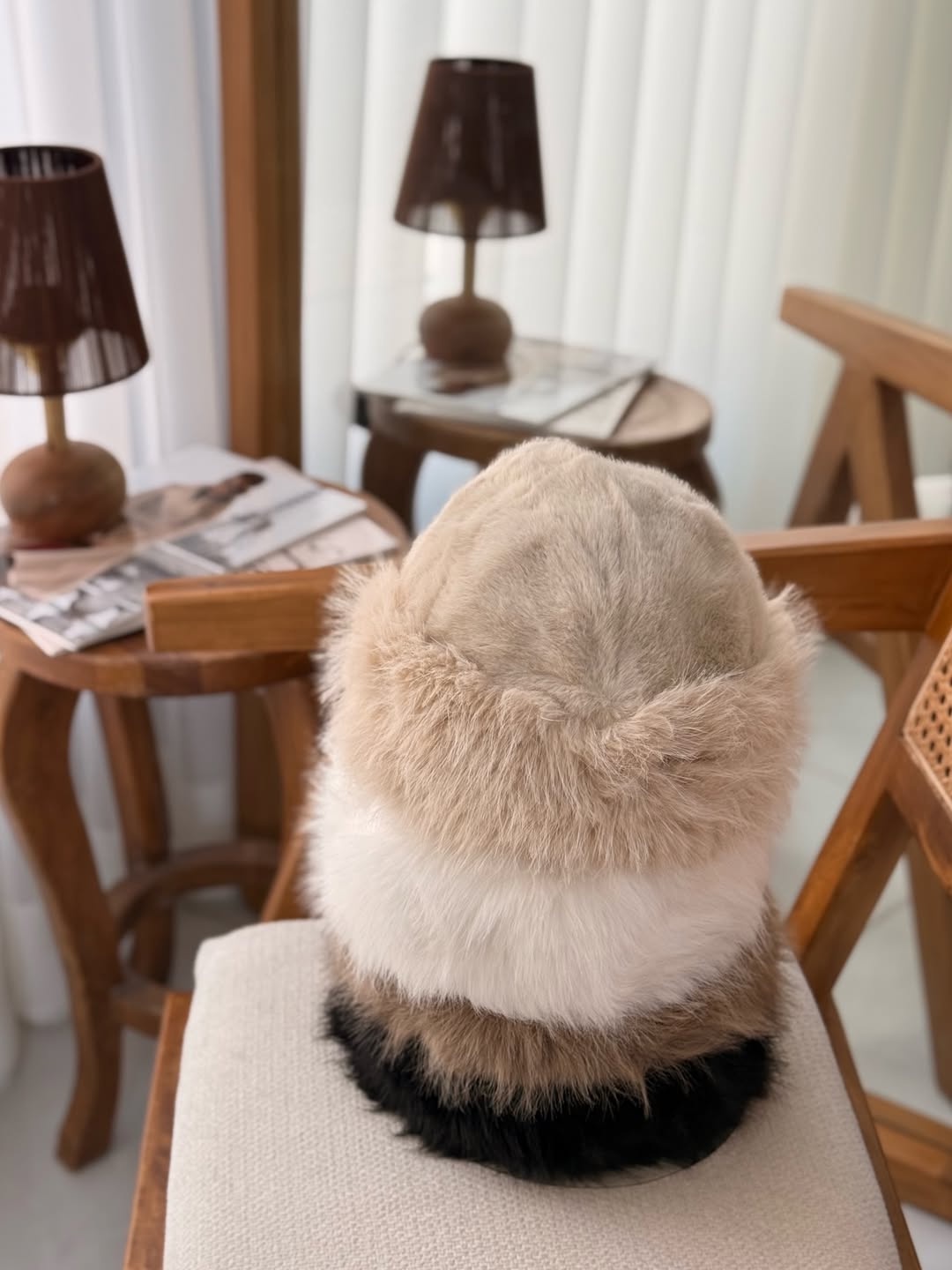 Multi-Tone Plush Faux Fur Bucket Hat