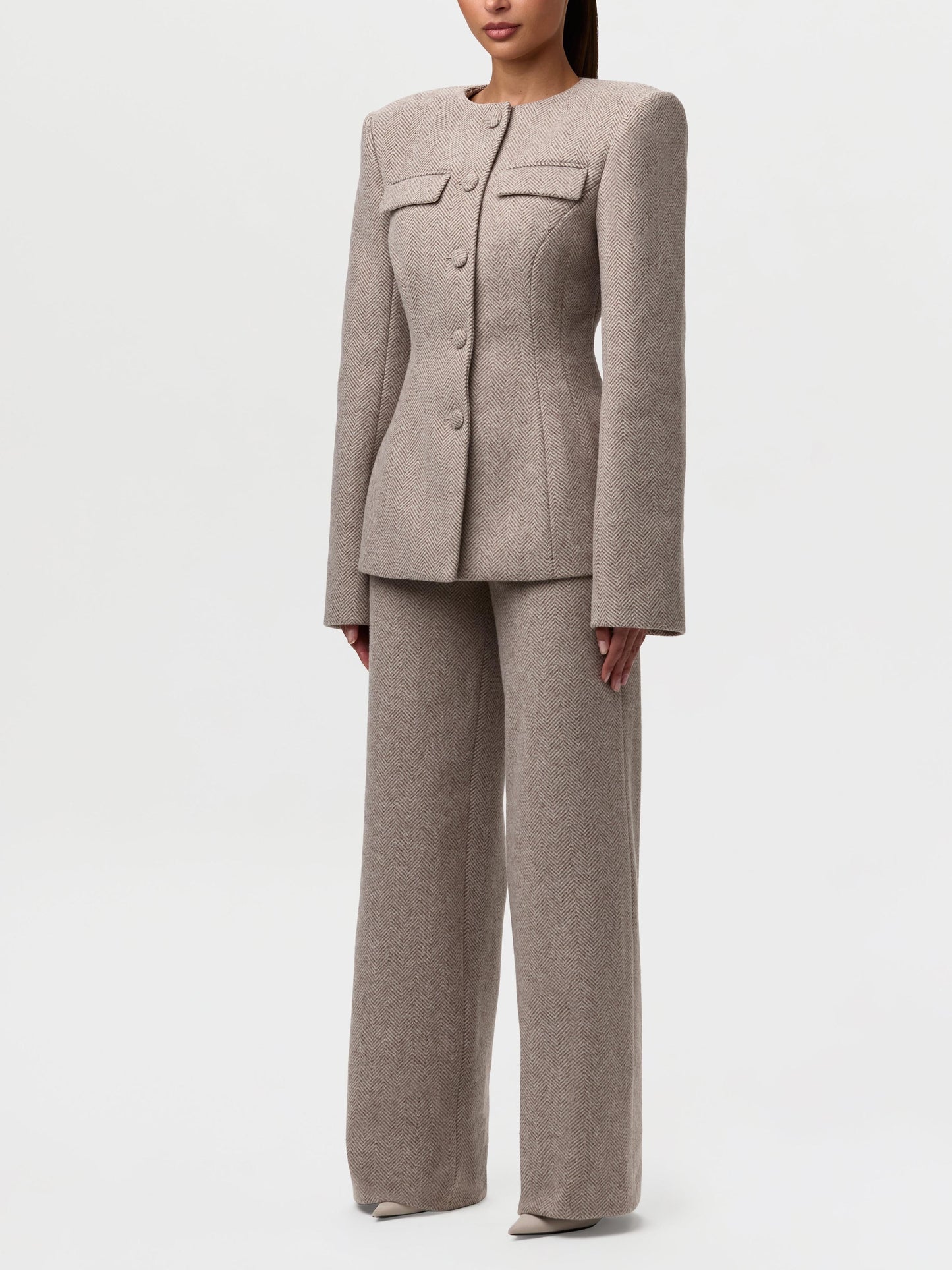 Chevron Suited Button Up Blazer