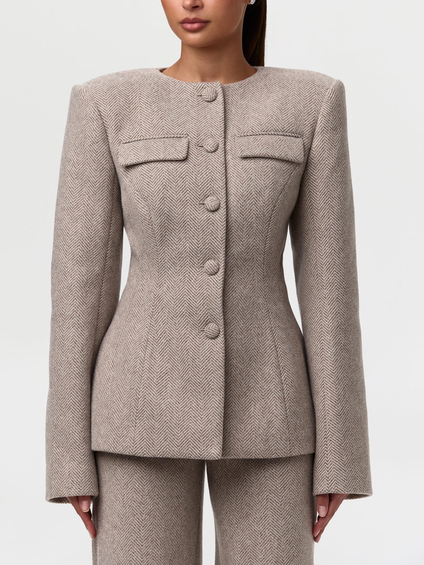 Chevron Suited Button Up Blazer