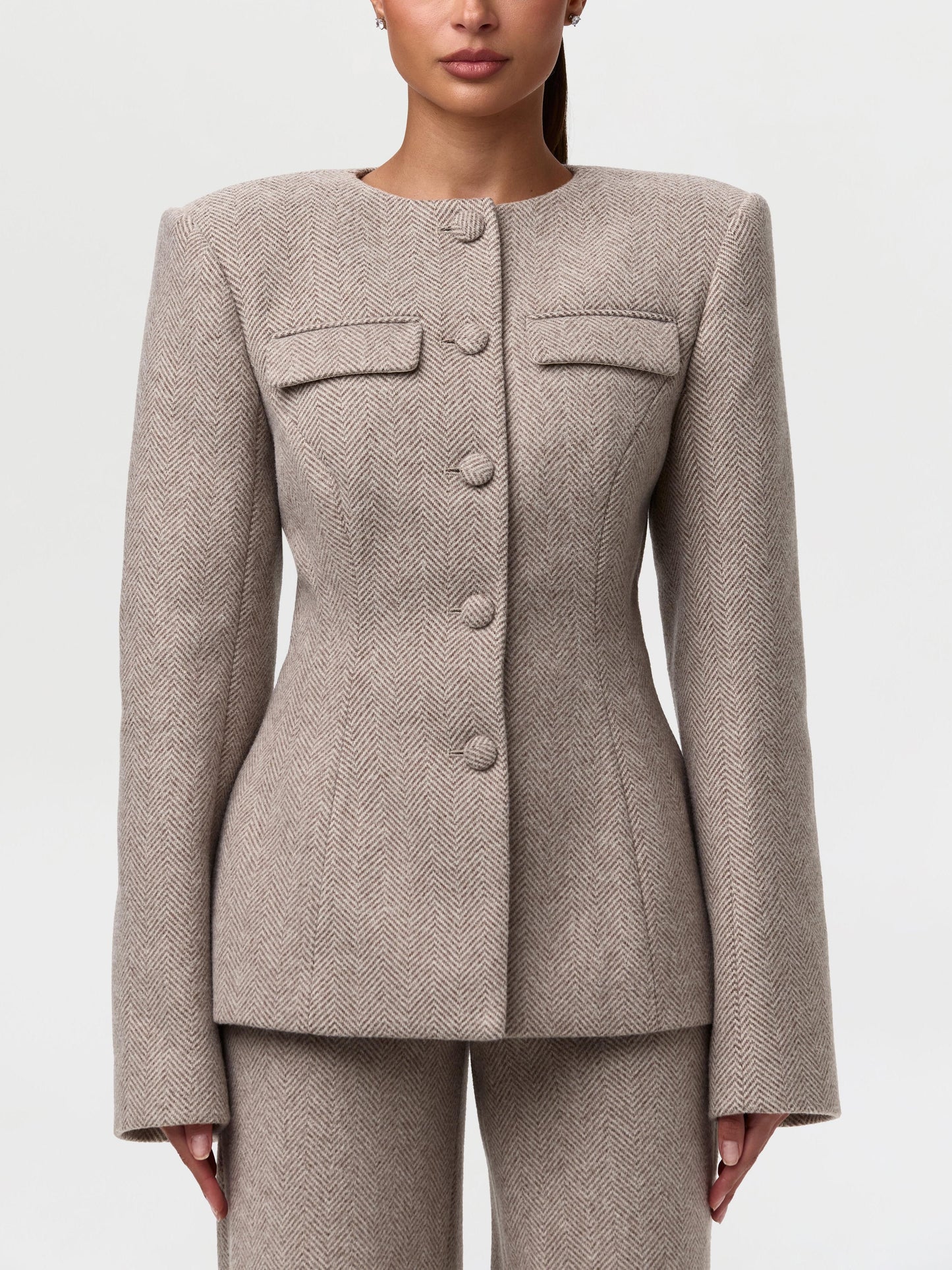 Chevron Suited Button Up Blazer