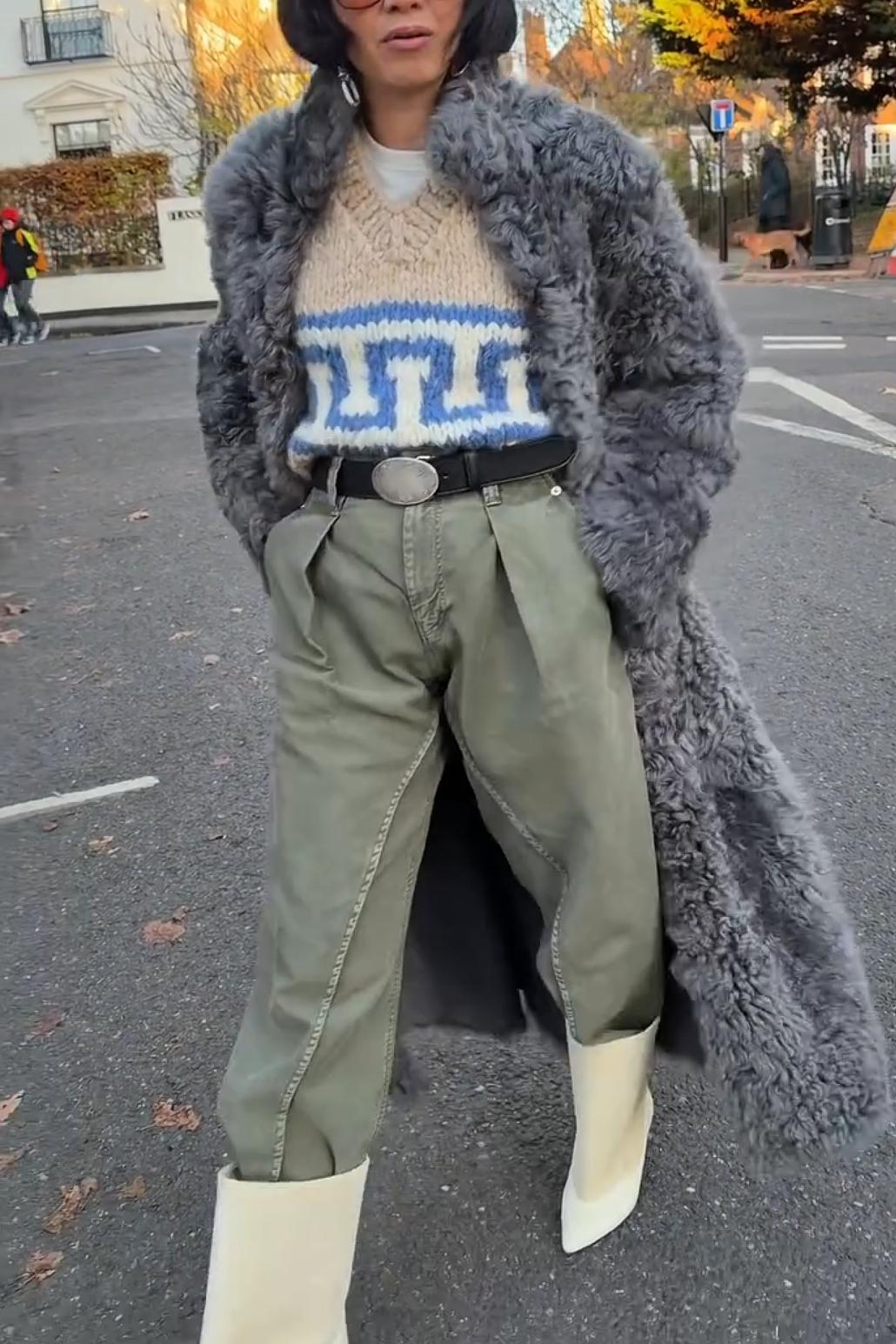 [Free Shipping] Gray Stand-Collar Faux Fur Long Coat