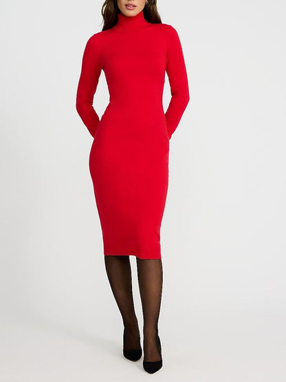 Airy Soft Turtleneck Long Sleeve Midi Sweater Dress