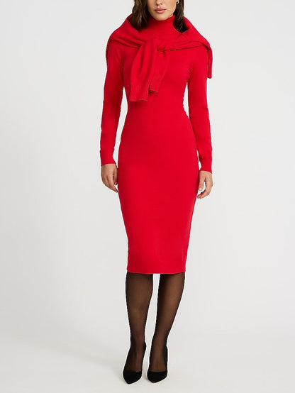 Airy Soft Turtleneck Long Sleeve Midi Sweater Dress