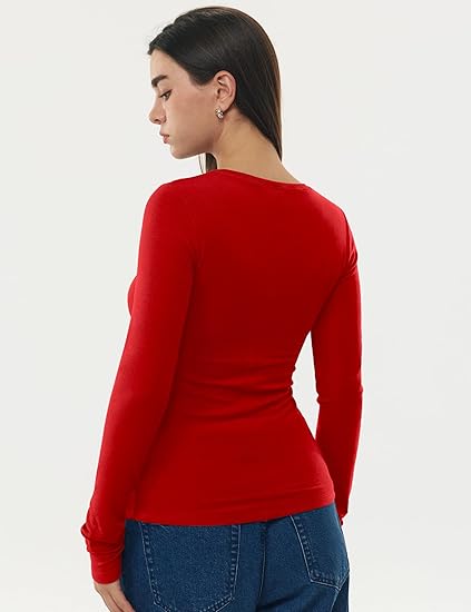 Women's Long Sleeve Shirts Merino Wool Blend Crew Neck Tops