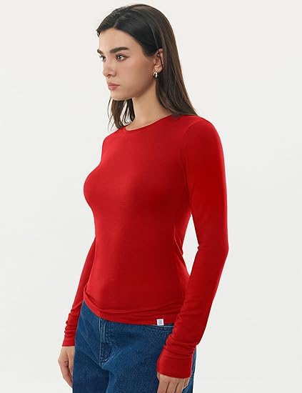 Women's Long Sleeve Shirts Merino Wool Blend Crew Neck Tops