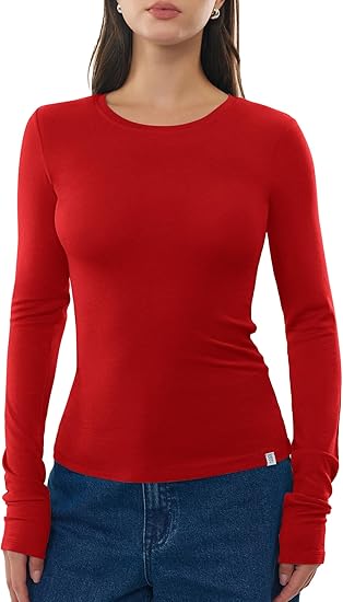 Women's Long Sleeve Shirts Merino Wool Blend Crew Neck Tops
