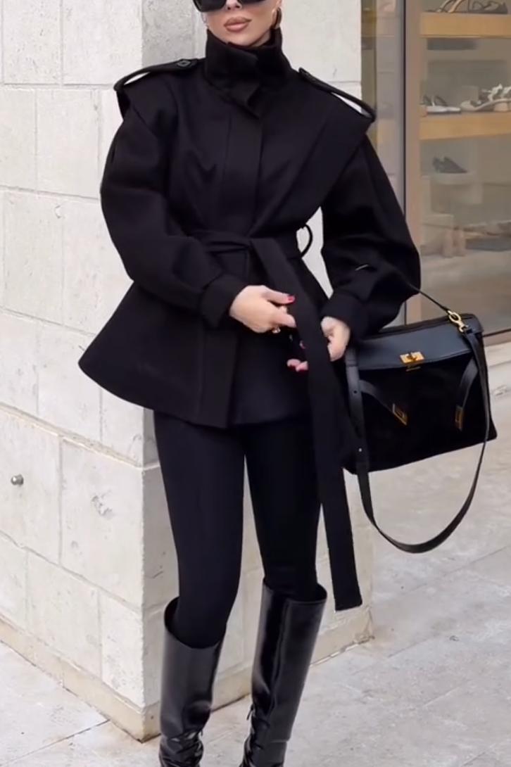Structured High-Neck Belted Coat