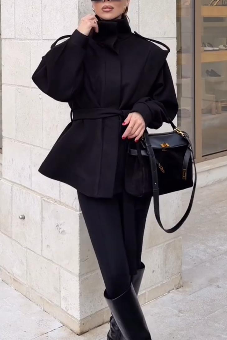 Structured High-Neck Belted Coat
