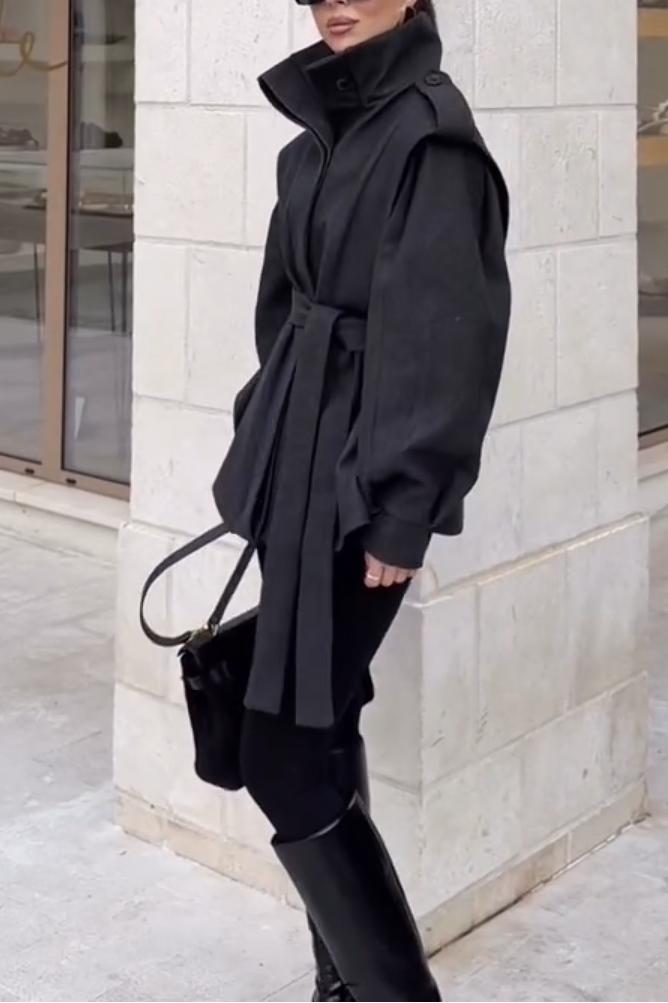 Structured High-Neck Belted Coat
