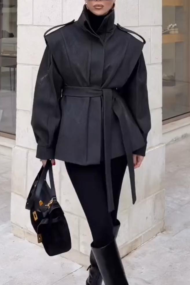 Structured High-Neck Belted Coat