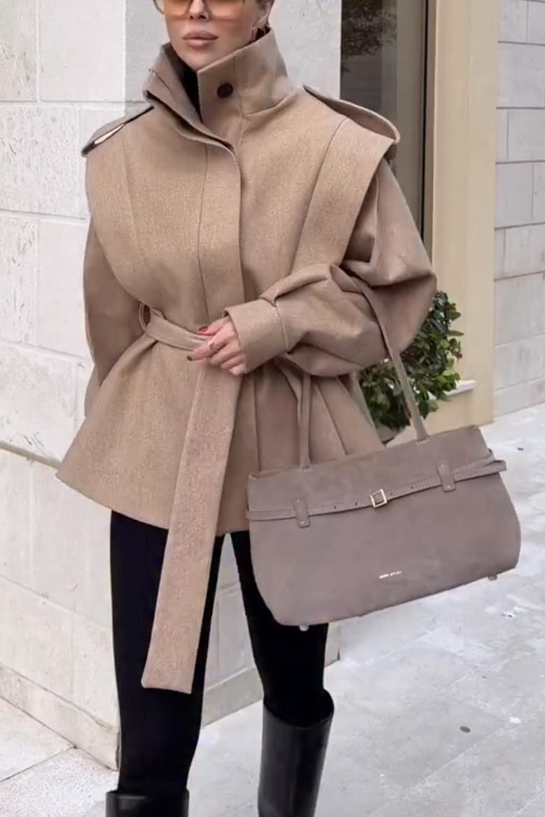 Structured High-Neck Belted Coat